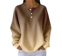 Women's Waffle Gradient Pullover - Long Sleeved Round Neck Casual Sportswear (UK, Alpha, 3XL, Regular, Regular, Gradient Color20)