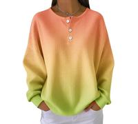 Women's Waffle Gradient Pullover - Long Sleeved Round Neck Casual Sportswear (UK, Alpha, L, Regular, Regular, Gradient Color14)