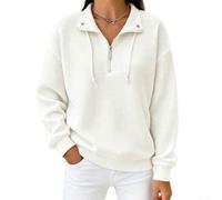 Women's Waffle Knit Half Zip Pullover Sweatshirt Solid Color Stand Collar | Polyester Fabric, Medium Stretch, Solid Color, For Yoga Cycling Beach Vacation, Spring Winter Wear