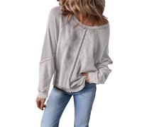 Womens Waffle Knit Sweatshirt Casual Crewneck Long Sleeve Reverse Seam Pullover Sweatshirts Top Shirts Blouse(Grey, M)