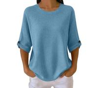 Womens Waffle Knit T Shirts Half Sleeve Crew Neck Casual Tunic Tops with Button Decor Loose Oversized Textured Blouses Breathable Solid Colour Tee Shirts for Beach Garden Parties