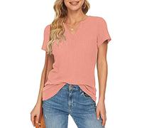 Women's Waffle Knit Tops Short Sleeve V Neck T Shirts Solid Color Tunic Top Plus Size Ladies Casual Summer Blouse Comfy Tops for Work Office T-Shirt UK Clearance