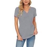 Women's Waffle Knit Tops Short Sleeve V Neck T Shirts Solid Color Tunic Top Plus Size Ladies Casual Summer Blouse Comfy Tops for Work Office T-Shirt UK Clearance