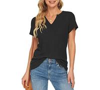 Women's Waffle Knit Tops Short Sleeve V Neck T Shirts Solid Color Tunic Top Plus Size Ladies Casual Summer Blouse Comfy Tops for Work Office T-Shirt UK Clearance