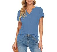 Women's Waffle Knit Tops Short Sleeve V Neck T Shirts Solid Color Tunic Top Plus Size Ladies Casual Summer Blouse Comfy Tops for Work Office T-Shirt UK