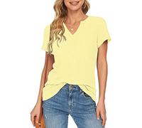 Women's Waffle Knit Tops Short Sleeve V Neck T Shirts Solid Color Tunic Top Plus Size Ladies Casual Summer Blouse Comfy Tops for Work Office T-Shirt UK Clearance