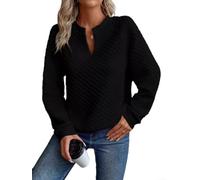 Women's Waffle Knit V-Neck Sweatshirt Long Sleeve Solid Casual Tops | Polyester Fabric, Medium Stretch, Regular for Fit, Solid Color, Suitable For Vacation, Beach, Yoga, Cycling