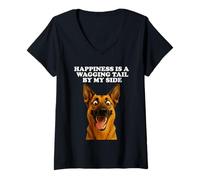 Womens Wagging Tail German Shepherd Dog Lover Puppy Pup V-Neck T-Shirt