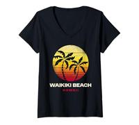 Women's Waikiki Beach Honolulu Hawaii Tropical Design V-Neck T-Shirt