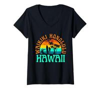Womens Waikiki Honolulu Hawaii V-Neck T-Shirt