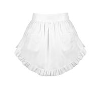 Womens Waist Apron with Pockets, Retro Ruffled Server Maid Cosplay Costume, White Half Apron for Kitchen Cooking Cleaning