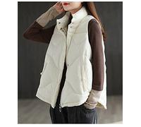 Womens Waistcoats, Quilted Waistcoat Stand Collar Lightweight Wave Quilted Vest Down Warm Gilet Puffer Casual Duck Down Steppweste Sleeveless Jacket For Hiking Women Teen Girl Office Sport,Beige,M