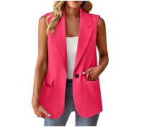 Women's Waistcoats Sleeveless Casual Blazers Lapel One Button Waist Coat Ladies Dressy Gilet with Pocket Loose Fit Sleeveless Elegant Work Office Suit Vest Casual Vest Tops