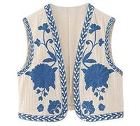 Women's Waistcoats Vintage Floral Embroidered Crochet Waistcoat Sleeveless Polyester Open Front Crop Vest Top for Women Weekend Office Vacation Party, S, Womens Vest Top