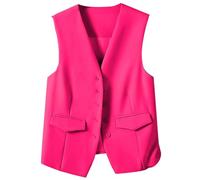 Women's Waistcoats Women Single Breasted Gilets Sleeveless Crop Cardigan Tops Open Front Vest Outwear Jackets Ladies Fully Lined Button V Neck Economy Dressy Suit Vest Waistcoat Size S-XXL Hot Pink