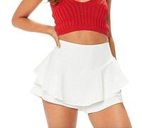 Womens Waisted Skorts Ladies Skirt Frill Shorts High Ruffled Mini Skort Layered Short Party Dress Style Ruffle Celeb (6, JM Skorts Cream)
