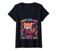 Women's Wait for Me I Got Little Legs Cute Red Panda Kids V-Neck T-Shirt