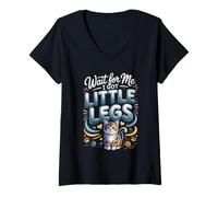 Women's Wait for Me I Got Little Legs Munchkin Cat Lover Owner V-Neck T-Shirt