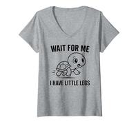 Women's Wait for Me I Have Little Legs - Cute Funny Turtle Meme V-Neck T-Shirt