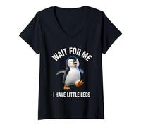 Women's Wait for Me I Have Little Legs Penguin Funny Running V-Neck T-Shirt