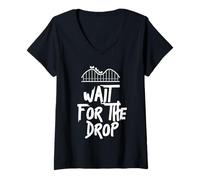 Womens Wait For The Drop Roller Coaster Rollercoaster Enthusiast V-Neck T-Shirt