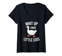 Women's Wait Up I Have Little Legs Funny Duck Meme Walking V-Neck T-Shirt