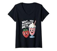 Womens Wait You Blended Me Strawberry Milkshake Kawaii Pun V-Neck T-Shirt