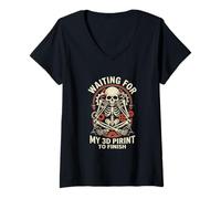 Women's Waiting for My 3D Print to Finish Funny Maker Design V-Neck T-Shirt