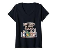 Womens Waiting in Line Sucks Impatient Queue Struggles - V-Neck T-Shirt