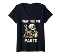 Women's Waiting On Parts Skeleton V-Neck T-Shirt