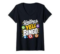 Women's Waiting to Yell Bingo for Game Night Fun V-Neck T-Shirt
