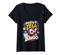 Women's Waiting to Yell Bingo for Game Night Fun V-Neck T-Shirt