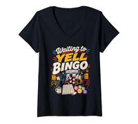 Women's Waiting to Yell Bingo for Game Night Fun V-Neck T-Shirt