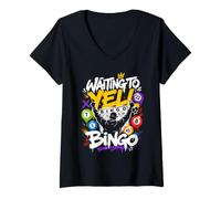 Women's Waiting to Yell Bingo for Game Night Fun V-Neck T-Shirt