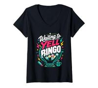Women's Waiting to Yell Bingo for Game Night Fun V-Neck T-Shirt