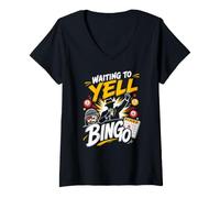Women's Waiting to Yell Bingo Womens Bingo Player V-Neck T-Shirt