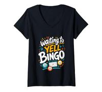 Women's Waiting to Yell Bingo Womens Bingo Player V-Neck T-Shirt