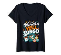 Women's Waiting to Yell Bingo Womens Bingo Player V-Neck T-Shirt