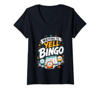 Women's Waiting to Yell Bingo Womens Bingo Player V-Neck T-Shirt