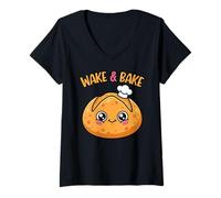 Women's Wake and Bake Cute Sourdough Bread Pun V-Neck T-Shirt