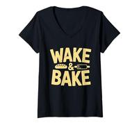 Womens Wake and Bake Vintage Bread Lover Baking Sourdough Baker V-Neck T-Shirt