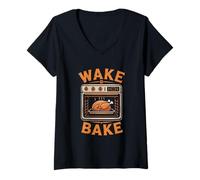 Womens Wake & Bake Turkey Thanksgiving V-Neck T-Shirt