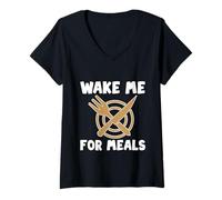 Womens Wake Me For Meals Sleep Nap Food Eat - V-Neck T-Shirt