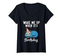 Womens Wake me up when its Birthday lazy cute Sloth V-Neck T-Shirt