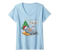 Womens Wake Me Up When It's Christmas Rhino Animal Sleeping Lovers V-Neck T-Shirt