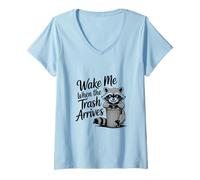 Womens Wake Me Up When Trash Arrives Funny Panda Raccoon Meme V-Neck T-Shirt