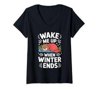 Womens Wake Me Up When Winter Ends Groundhog Day V-Neck T-Shirt