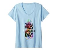 Womens Wake Pray Transfer Day IVF Pineapple Infertility V-Neck T-Shirt