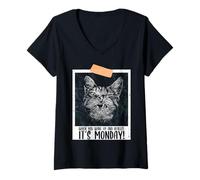 Womens Wake Up and Realize It's Monday Humor Quotes for Cat Lovers V-Neck T-Shirt