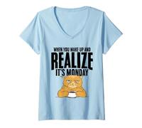 Womens Wake Up and Realize It's Monday Humor Quotes for Cat Lovers V-Neck T-Shirt